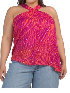 Belldini Black Plus Size Halter Tank Top in Pink & Orange